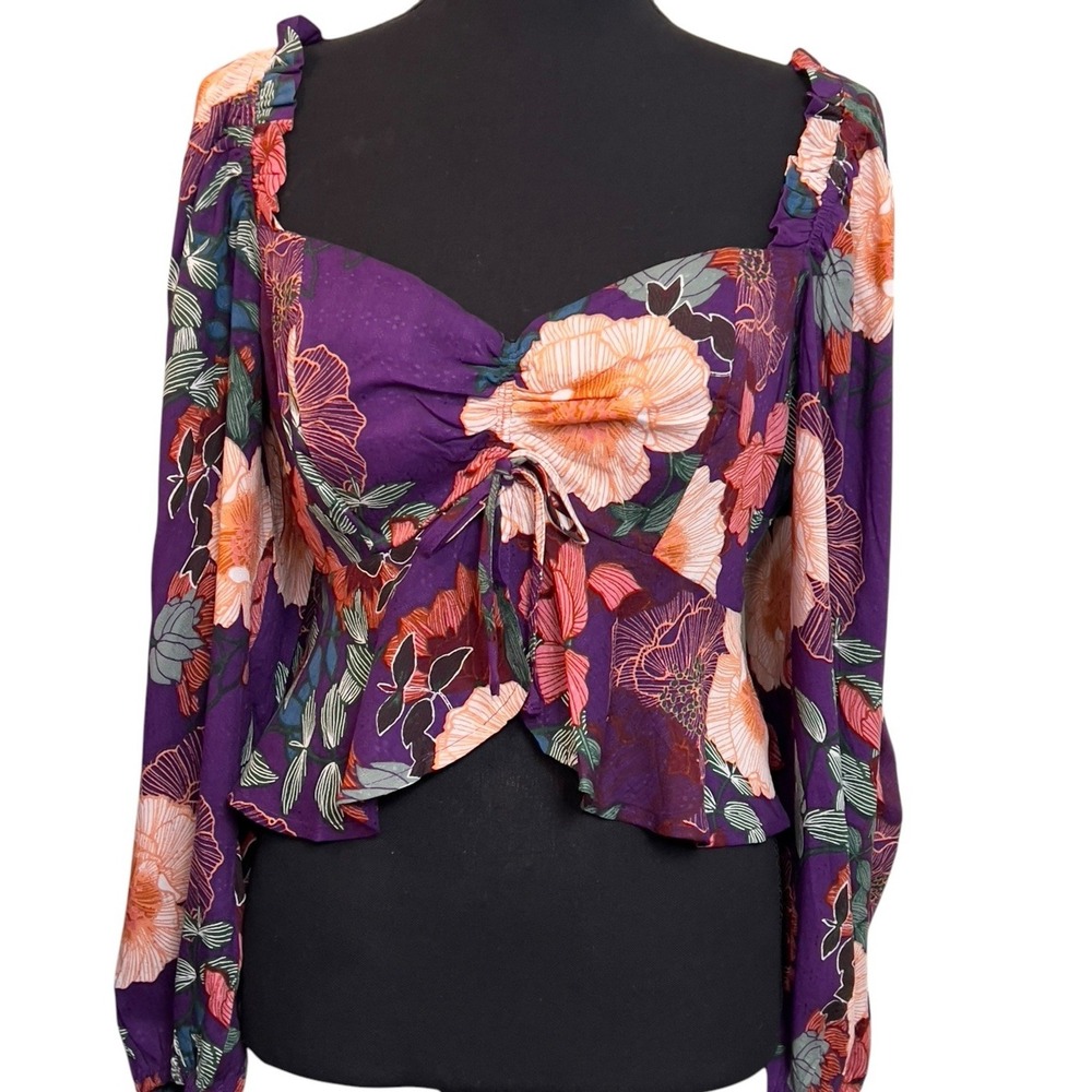 Band Of Gypsies Floriane Purple Floral Smocked Crop Top Boho Hipster Small NEW